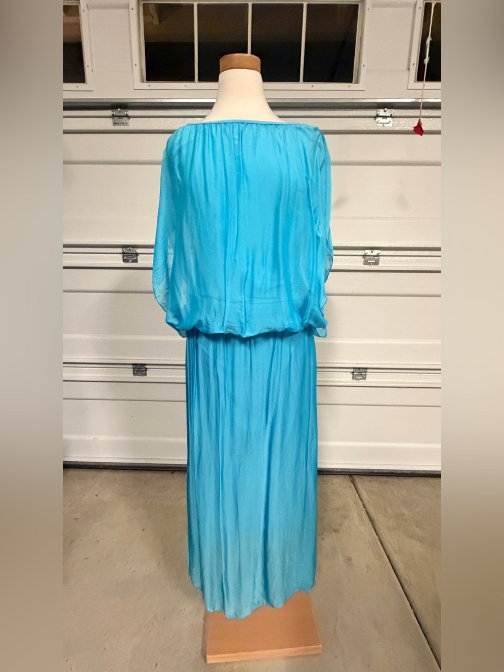 Lightweight Turquoise Maxi Dress with Blouson Bodice